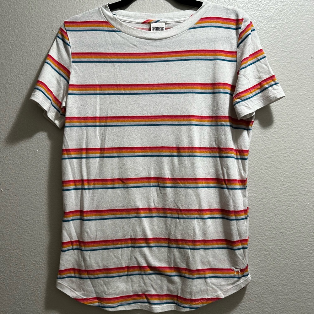 PINK rainbow retro striped tee
